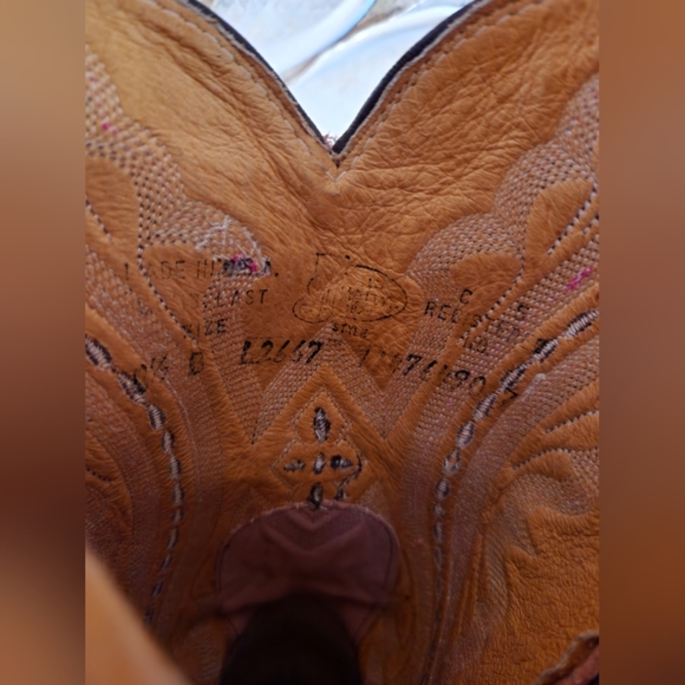 JUSTIN Punchy Pink Westerner Cowhide Foot COFFEE Leather Cowgirl Boots 8.5B EU C - Picture 16 of 16